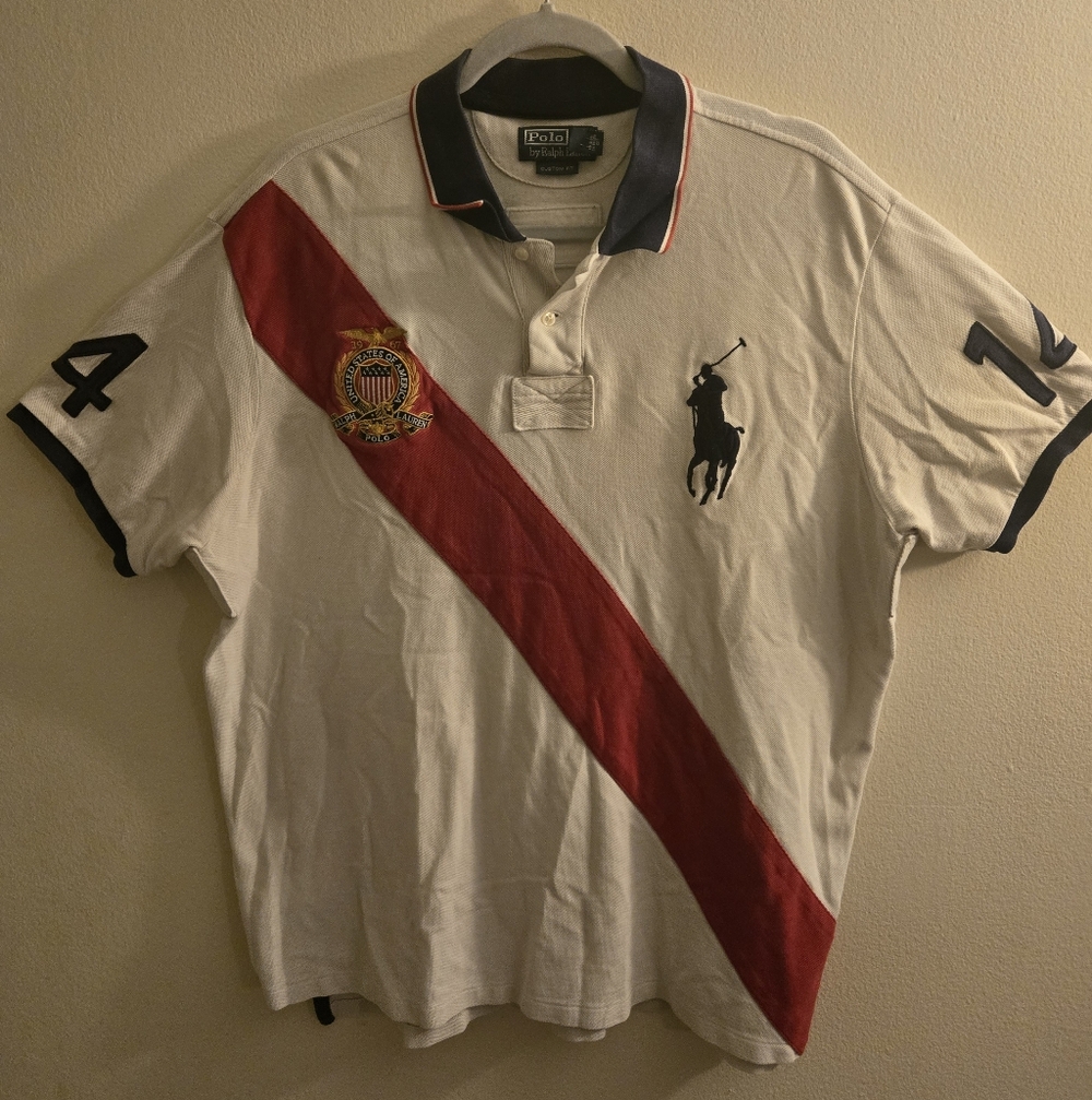 Polo by Ralph Lauren Men's White Polo with Red Stripe